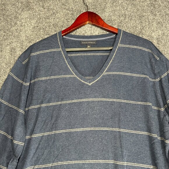 Banana Republic Sweater Mens XL Blue Stripe Luxury Blend Silk Cashmere Cotton - Picture 3 of 7